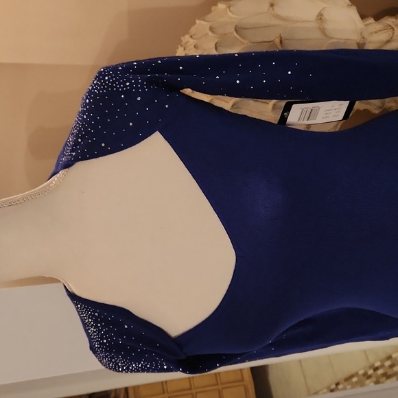 NWT ❗️  bebe navy  ( cobalt) sweater dress xs size stylsih silver rhinestones - Picture 6 of 17